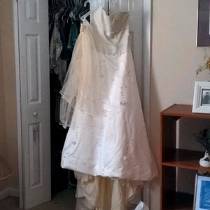 Ivory wedding dress and matching veil